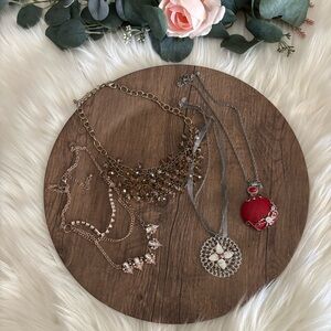 Assorted Women's Fashion Necklaces - Red Pendant & Gold & Rose-Tone Sets